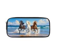 Biyejit Federmäppchen für Kinder, Motiv: Strandpferd, Kosmetik, Make-up, Münzen, Geldbörse für Damen, Kulturbeutel, Schreibwaren, Tasche für Teenager, Jungen, Mädchen, Geschenk zum Schulanfang