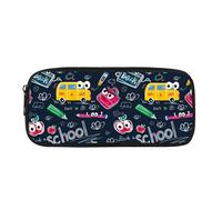 Biyejit Federmäppchen für Kinder, Schule, Büro, Klassenzimmer, Reisezubehör, Kulturbeutel, Schreibwarenbeutel, Cartoon-Schulbus, Einheitsgröße