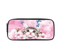 Biyejit Federmäppchen mit Katze und Schmetterling, für Kinder, Schule, Büro, Klassenzimmer, Reisebedarf, Kulturbeutel, Schreibwarenbeutel für Teenager, Jungen, Mädchen, Geschenk zum Schulanfang