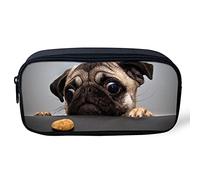 Biyejit Federmäppchen mit niedlichem Mops-Motiv, für Schüler, Kinder, Schule, Schreibwarenbeutel, Reißverschluss, tragbare Kosmetiktasche