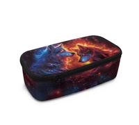 Biyejit Fire Wolf Federmäppchen für Kinder, hohe Kapazität, Behälter mit glattem Reißverschluss, multifunktionale Make-up-Tasche für Jungen, Teenager, Studenten, Schule, Erwachsene, Bürobedarf