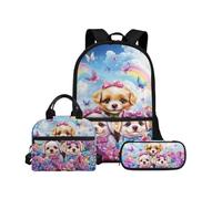 Biyejit Kinder-Schultaschen-Set, 3-in-1, Kinder-Rucksack, Lunchtasche und Federmäppchen, leichte Büchertaschen, 43,2 cm, Tagesrucksack, hund, Einheitsgröße, Schulranzen-Set