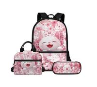 Biyejit Kinder-Schultaschen-Set, 3-in-1, Kinder-Rucksack, Lunchtasche und Federmäppchen, leichte Büchertaschen, 43,2 cm, Tagesrucksack, Katze, niedlich, Einheitsgröße, Schulranzen-Set