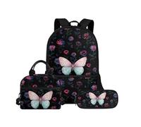 Biyejit Kinder-Schultaschen-Set, 3-in-1, Kinder-Rucksack, Lunchtasche und Federmäppchen, leichte Büchertaschen, 43,2 cm, Tagesrucksack, schmetterling, Einheitsgröße, Schulranzen-Set