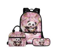 Biyejit Kinder-Schultaschen-Set, 3-in-1, Kinder-Rucksack, Lunchtasche und Federmäppchen, leichte Büchertaschen, 43,2 cm, Tagesrucksack, panda, Einheitsgröße, Schulranzen-Set