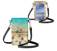 Biyejit Kleine Crossbody-Touchscreen-Handytasche für Damen, Handy-Schultertaschen, Kartenhalter, Geldbörse, Geldbörse, Strandschildkröte, Small