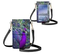 Biyejit Kleine Umhängetasche für Damen, Handy-Schultertaschen, Kartenhalter, Geldbörse, Touchscreen-Tasche, Pfauen-Aufdruck, Einheitsgröße