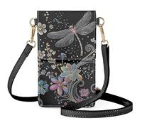 Biyejit Kleine Umhängetasche für Damen, Handy-Schultertaschen, Kartenhalter, Geldbörse, Touchscreen-Tasche, Boho Libelle