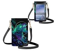 Biyejit Kleine Umhängetasche für Damen, Handy-Schultertaschen, Kartenhalter, Geldbörse, Touchscreen-Tasche, Galaxie-Wolf-Aufdruck, Small