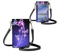 Biyejit Kleine Umhängetasche für Damen, Handy-Schultertaschen, Kartenhalter, Geldbörse, Touchscreen-Tasche, Sternenschmetterling, Einheitsgröße