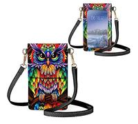 Biyejit Kleine Umhängetasche für Damen, Handy-Schultertaschen, Kartenhalter, Geldbörse, Touchscreen-Tasche, Buntes Eulen-Design, Einheitsgröße
