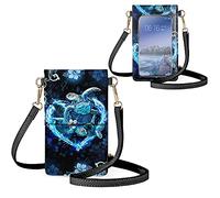 Biyejit Kleine Umhängetasche für Frauen, Handy-Schultertaschen, Kartenhalter, Geldbörse, Touchscreen-Tasche, Blumige Schildkröte