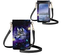Biyejit Kleine Umhängetasche mit Touchscreen für Frauen, Handy-Schultertaschen, Kartenhalter, Geldbörse, Geldbörse, Galaxy Wolf