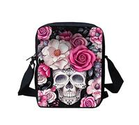 Biyejit Kuriertasche, Umhängetasche, Umhängetasche, Handbgas Sling Sling Satchel mit verstellbaren Trägern, Pink Rose Skull