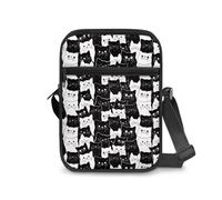 Biyejit Messenger Bags Damen Herren Crossbody Umhängetasche mit verstellbarem Riemen Tragbare Geldbörse Münztasche für Handy Reisepass, Katzendesign, Einheitsgröße