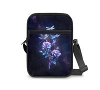 Biyejit Messenger Bags Damen Herren Crossbody Umhängetasche mit verstellbarem Riemen Tragbare Geldbörse Münztasche für Handy Reisepass, Libellen-Rose, Einheitsgröße