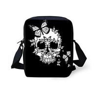 Biyejit Messenger Bags Schultertasche Handbgas Sling Satchel mit verstellbaren Trägern, Skull Butterfly, Small