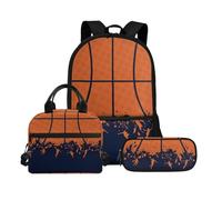 Biyejit Schulranzen-Set 3-in-1 Kinder Rucksack Lunchtasche und Federmäppchen Große Kapazität Büchertaschen 17 Zoll, Baketball-Druck, Einheitsgröße, Schulranzen-Set