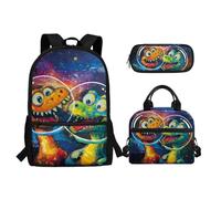Biyejit Schulranzen-Set 3-in-1 Kinder Rucksack Lunchtasche und Federmäppchen Große Kapazität Büchertaschen 17 Zoll, Niedlicher Dinosaurier, Einheitsgröße, Schulranzen-Set