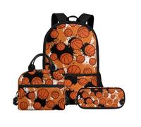 Biyejit Schulranzen-Set 3-in-1 Kinder Rucksack Lunchtasche und Federmäppchen Große Kapazität Büchertaschen 17 Zoll, Baketballs, Einheitsgröße, Schulranzen-Set