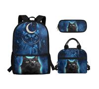 Biyejit Schulranzen-Set 3-in-1 Kinder Rucksack Lunchtasche und Federmäppchen Große Kapazität Büchertaschen 17 Zoll, katze, Einheitsgröße, Schulranzen-Set