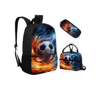 Biyejit Schulranzen-Set 3-in-1 Kinder Rucksack Lunchtasche und Federmäppchen Leichte Büchertaschen 17 Zoll, Fußballball, Einheitsgröße, Schulranzen-Set