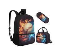 Biyejit Schulranzen-Set 3-in-1 Kinder Rucksack Lunchtasche und Federmäppchen Leichte Büchertaschen 17 Zoll, baseball, Einheitsgröße, Schulranzen-Set
