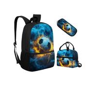 Biyejit Schulranzen-Set 3-in-1 Kinder Rucksack Lunchtasche und Federmäppchen Leichte Büchertaschen 17 Zoll, fußball, Einheitsgröße, Schulranzen-Set