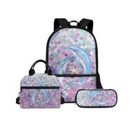 Biyejit Schulranzen-Set 3-in-1 Kinderrucksack Lunchtasche und Federmäppchen große Kapazität 43,2 cm Kinder Schultasche, Wal, Einheitsgröße, Schulranzen-Set