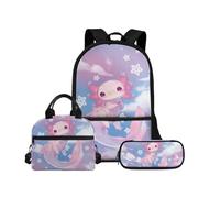 Biyejit Schulranzen-Set 3-in-1 Kinderrucksack Lunchtasche und Federmäppchen große Kapazität 43,2 cm Kinder Schultasche, Axolotl 20, Einheitsgröße, Schulranzen-Set