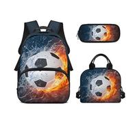 Biyejit Schulrucksack-Set, 3-in-1-Rucksack mit Lunchtasche, Federmäppchen, leicht, 43,2 cm, Büchertaschen, Fußballball, Einheitsgröße, Schulranzen-Set