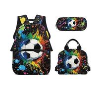 Biyejit Schulrucksack-Set, 3-in-1-Rucksack mit Lunchtasche, Federmäppchen, leicht, 43,2 cm, Büchertaschen, Fußball 5, Einheitsgröße, Schulranzen-Set