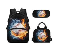 Biyejit Schulrucksack-Set, 3-in-1-Rucksack mit Lunchtasche, Federmäppchen, leicht, 43,2 cm, Büchertaschen, baseball, Einheitsgröße, Schulranzen-Set