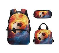 Biyejit Schulrucksack-Set, 3-in-1-Rucksack mit Lunchtasche, Federmäppchen, leicht, 43,2 cm, Büchertaschen, Fußball 4, Einheitsgröße, Schulranzen-Set