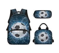 Biyejit Schulrucksack-Set, 3-in-1-Rucksack mit Lunchtasche, Federmäppchen, leicht, 43,2 cm, Büchertaschen, Fußballbälle, Einheitsgröße, Schulranzen-Set