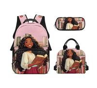 Biyejit Schulrucksack-Set, 3-teilig, 43,2 cm, Rucksack mit Lunchtasche, Federmäppchen, Schüleretui, Beauty Girl, Einheitsgröße, Schulranzen-Set