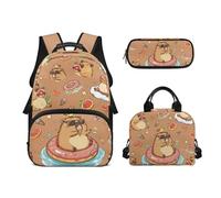 Biyejit Schulrucksack-Set, 3-teilig, 43,2 cm, Rucksack mit Lunchtasche, Federmäppchen, Schüleretui, Niedliche Capybara, Einheitsgröße, Schulranzen-Set