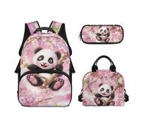 Biyejit Schulrucksack-Set, 3-teilig, 43,2 cm, Rucksack mit Lunchtasche, Federmäppchen, Schüleretui, panda, Einheitsgröße, Schulranzen-Set