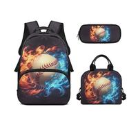 Biyejit Schulrucksack-Set, 3-teilig, Rucksack, Lunchtasche und Federmäppchen, leger, 43,2 cm, Büchertaschen für Teenager, Studenten, baseball, Einheitsgröße, Schulranzen-Set