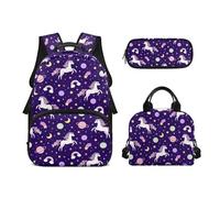 Biyejit Schulrucksack-Set, 3-teilig, Rucksack, Lunchtasche und Federmäppchen, leger, 43,2 cm, Büchertaschen für Teenager, Studenten, Einhorn, Einheitsgröße, Schulranzen-Set