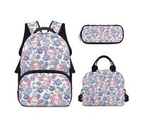 Biyejit Schulrucksack-Set, 3-teilig, Rucksack, Lunchtasche und Federmäppchen, leger, 43,2 cm, Büchertaschen für Teenager, Studenten, Niedliches Axolotl, Einheitsgröße, Schulranzen-Set