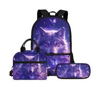 Biyejit Schulrucksack-Set, 3-teilig, Rucksack mit Lunchtasche, Federmäppchen, Büchertaschen, 43,2 cm, Tagesrucksack, Geschenk zum Schulanfang, Wolf 10, Einheitsgröße, Schulranzen-Set
