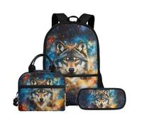 Biyejit Schulrucksack-Set, 3-teilig, Rucksack mit Lunchtasche, Federmäppchen, Büchertaschen, 43,2 cm, Tagesrucksack, Geschenk zum Schulanfang, Wolf 5, Einheitsgröße, Schulranzen-Set
