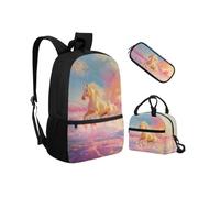Biyejit Schulrucksack-Set, 3-teilig, Rucksack mit Lunchtasche, Federmäppchen, leichte Büchertaschen, 43,2 cm, pferd, Einheitsgröße, Schulranzen-Set