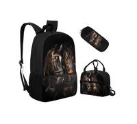 Biyejit Schulrucksack-Set, 3-teilig, Rucksack mit Lunchtasche, Federmäppchen, leichte Büchertaschen, 43,2 cm, Pferde, Einheitsgröße, Schulranzen-Set