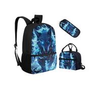 Biyejit Schulrucksack-Set, 3-teilig, Rucksack mit Lunchtasche, Federmäppchen, leichte Büchertaschen, 43,2 cm, Wolfsmuster, Einheitsgröße, Schulranzen-Set