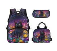 Biyejit Schulrucksack-Set mit Zugmotiv, 3-teilig, Rucksack mit Lunchtasche, Federmäppchen, 43,2 cm, High School College Studenten, katze, Einheitsgröße, Schulranzen-Set