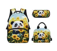 Biyejit Schulrucksack-Set mit Zugmotiv, 3-teilig, Rucksack mit Lunchtasche, Federmäppchen, 43,2 cm, High School College Studenten, panda, Einheitsgröße, Schulranzen-Set