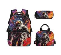 Biyejit Schulrucksack-Set mit Zugmotiv, 3-teilig, Rucksack mit Lunchtasche, Federmäppchen, 43,2 cm, High School College Studenten, Astronaut, Einheitsgröße, Schulranzen-Set