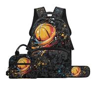 Biyejit Schultaschen-Set für Kinder, 3-in-1-Rucksack mit Lunchtasche, Federmäppchen, leicht, 43,2 cm, Basketball, Einheitsgröße, Schulranzen-Set